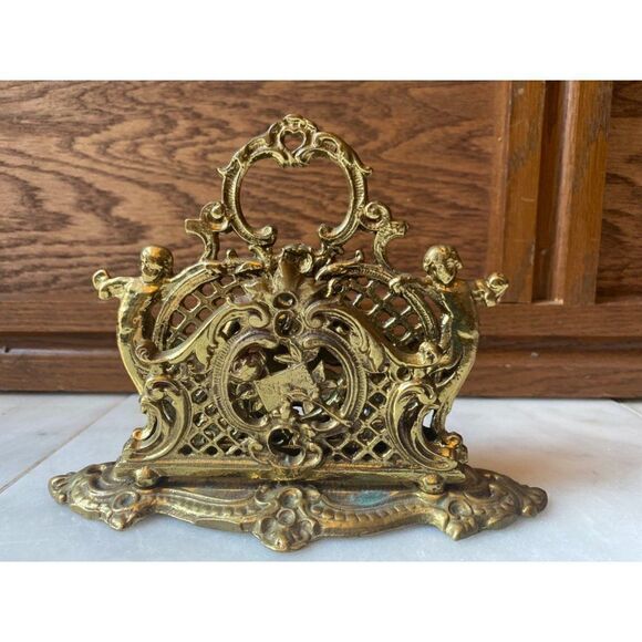 Vintage Solid Brass Napkin Letter Holder Ornate Victorian - Picture 1 of 6